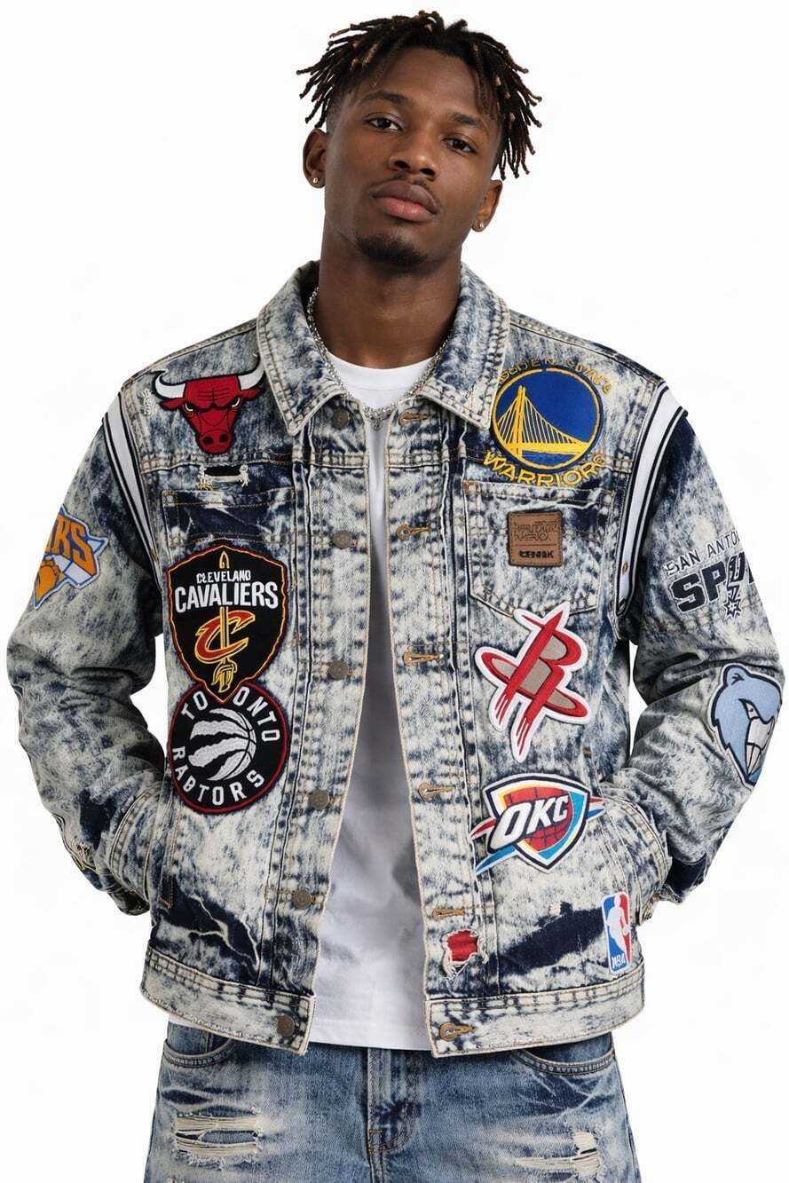 NBA Heritage America UNK Denim Mens Large Jacket Bulls Celtics Spurs More L100